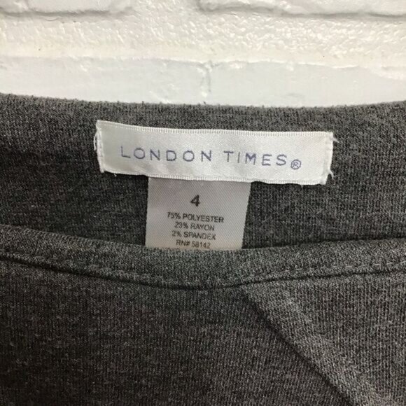 London Times sheath dress charcoal grey short sleeves slimming size 4 - Picture 5 of 13